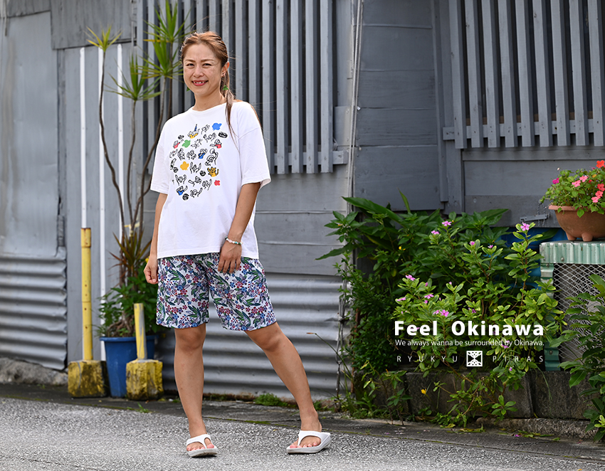 リゾートショートパンツ 月桃とイジュの花