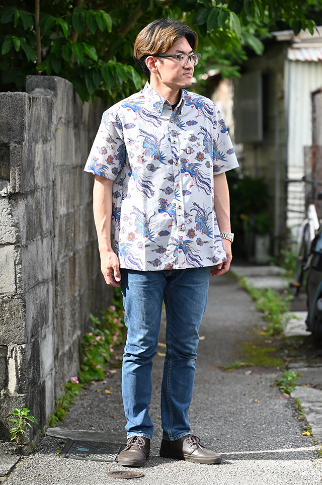 琉球シャツ　鳳凰と太陽
